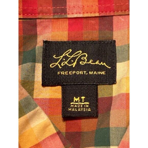 LL Bean Shirt Mens Medium Tall MT Plaid Long Sleeve Button Up Fall Colors - Picture 7 of 9